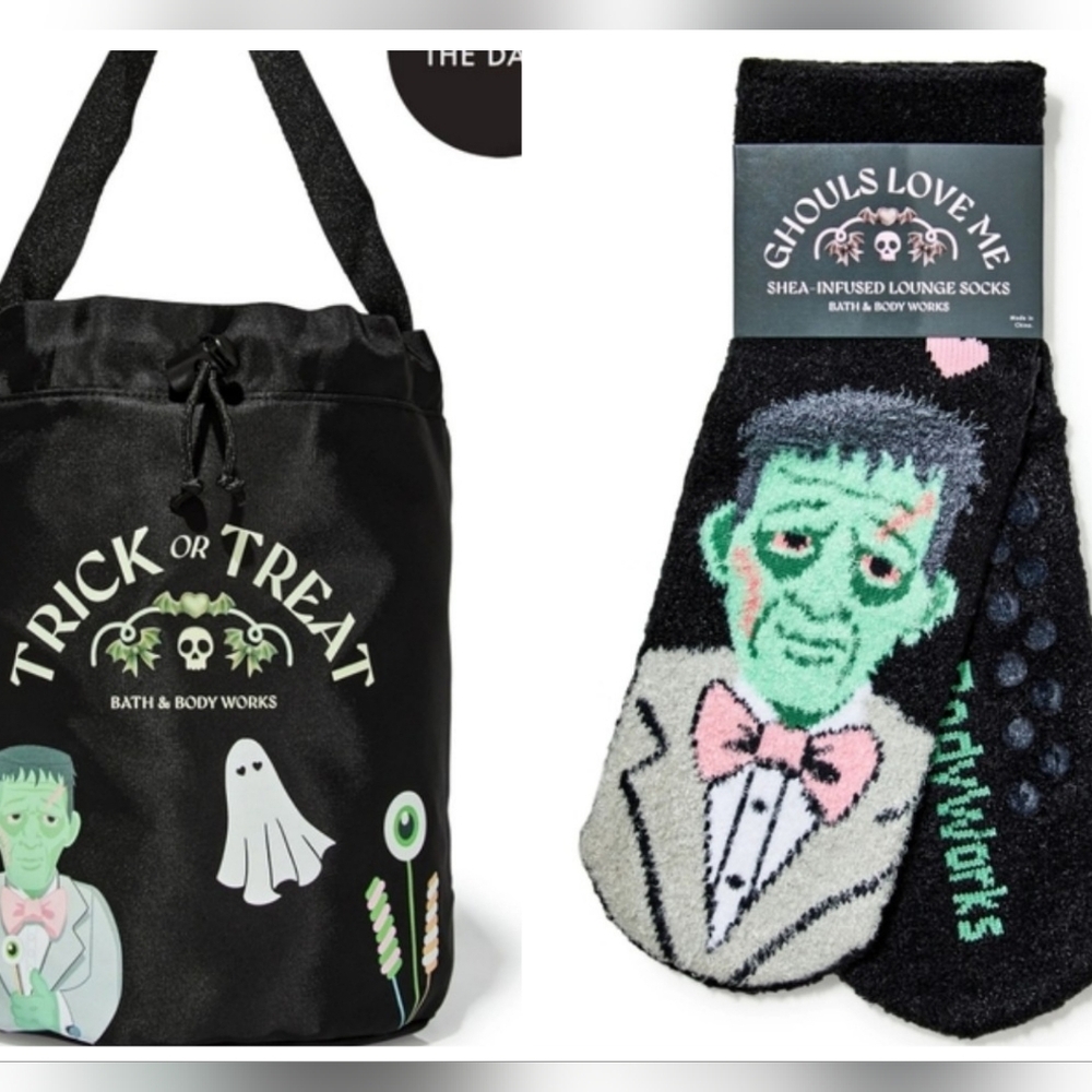 Bath & Body Works Trick Treat Bag Frankenstein Socks BBW Halloween Christmas